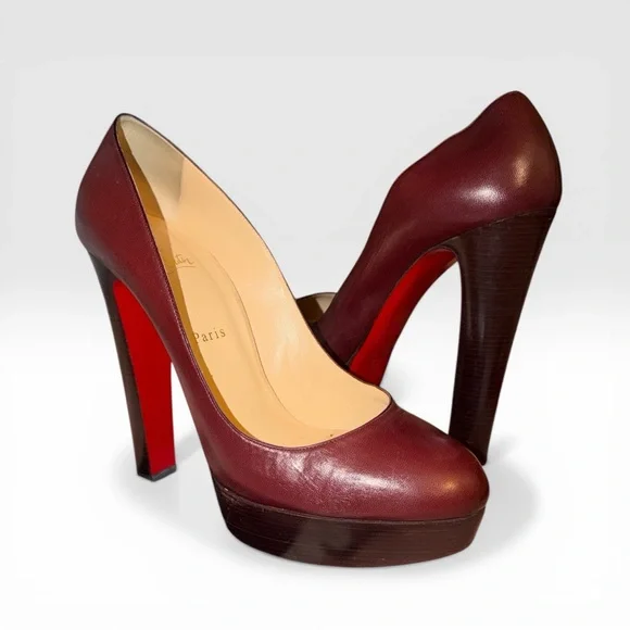 Christian Louboutin Leather Bibi Platform Pumps Bordeaux size 41.5 - Picture 2 of 16